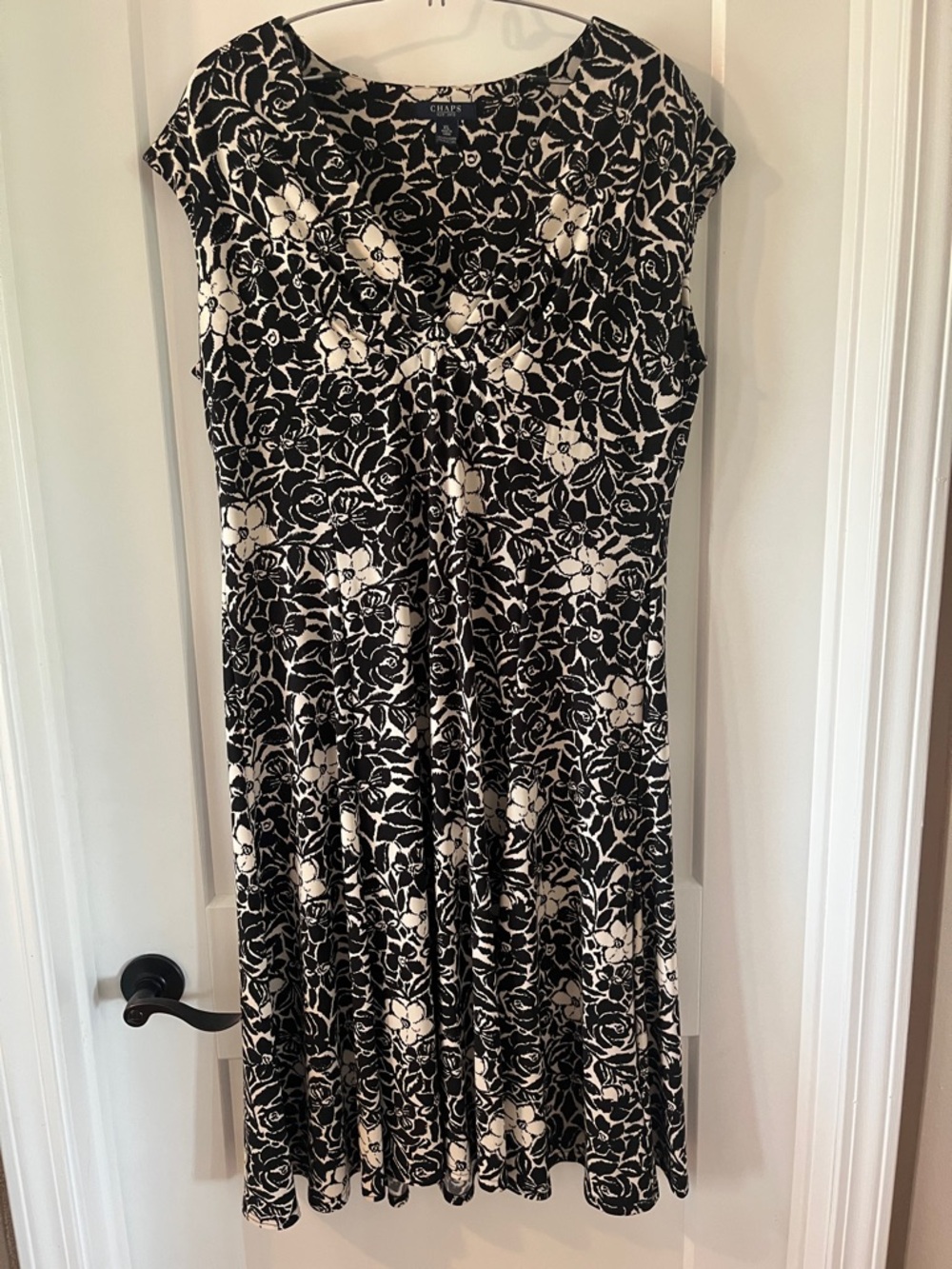 Chaps Black and Cream Floral Midi Dress